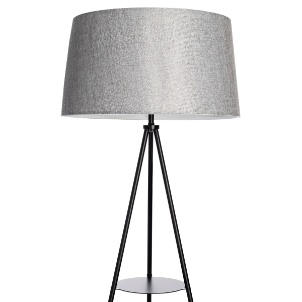 Citilux Рейнер CL806022 Торшер чёрный со столиком и серым абажуром Citilux Рейнер CL806022 Торшер чёрный со столиком и серым абажуром