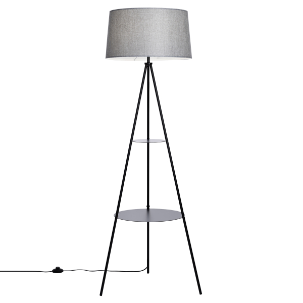 Citilux Рейнер CL806022 Торшер чёрный со столиком и серым абажуром Citilux Рейнер CL806022 Торшер чёрный со столиком и серым абажуром