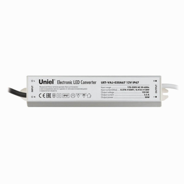 Блок питания Uniel 12V 30W IP67 2,5A UET-VAJ-030A67 10587