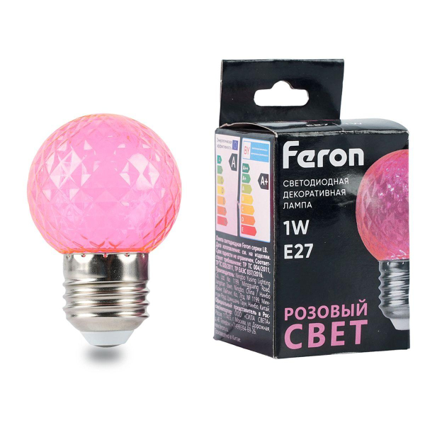 Лампа светодиодная Feron E27 1W розовая LB-385 52177