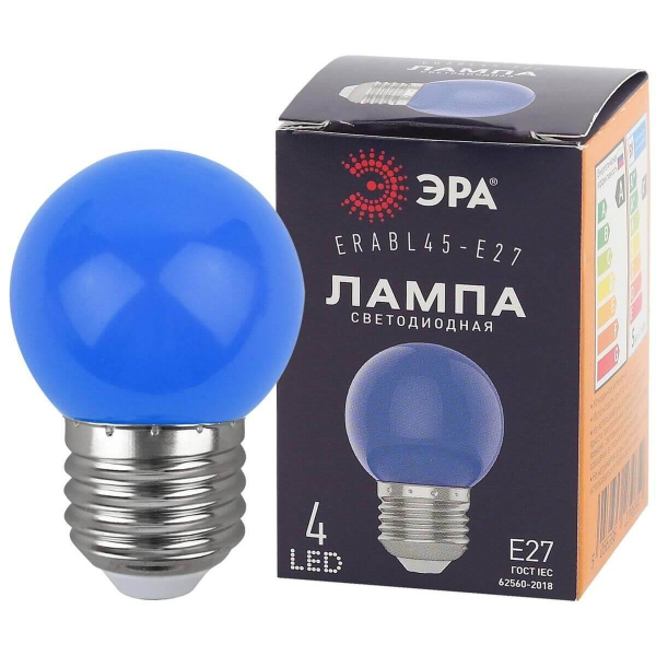 Лампа светодиодная ЭРА E27 1W 3000K синяя ERABL45-E27 Б0049573 Лампа светодиодная ЭРА E27 1W 3000K синяя ERABL45-E27 Б0049573