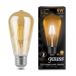 Лампа светодиодная филаментная Gauss E27 6W 2400К золотая 102802006