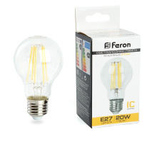 Лампа светодиодная филаментная Feron E27 20W 2700K прозрачная LB-620 38245