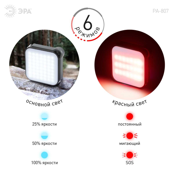 Светодиодный фонарь ЭРА PA-807 прожектор 10 Вт SMD, литий 3600 мАч, Type-C, powerbank Б0054474
