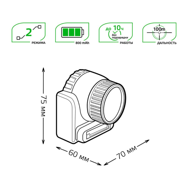 Налобный светодиодный фонарь Gauss аккумуляторный 75х70 180 лм GF309