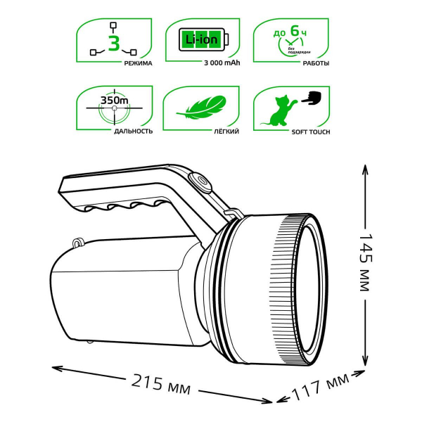 Прожекторный светодиодный фонарь Gauss аккумуляторный 215х145 200 лм GF601