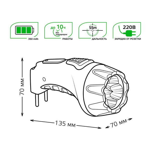 Ручной светодиодный фонарь Gauss аккумуляторный 135х70 40 лм GF104