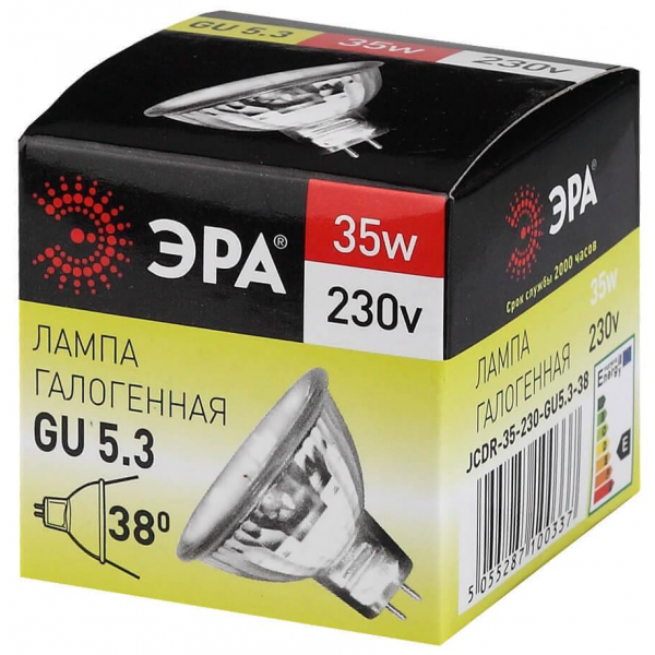 Лампа галогенная ЭРА GU5.3 35W 2700K прозрачная GU5.3-JCDR (MR16) -35W-230V-CL C0027363