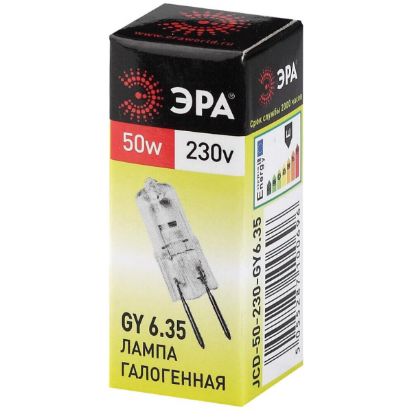 Лампа галогенная ЭРА GY6.35 50W 2700K прозрачная GY6.35-JCD-50W-230V C0027374