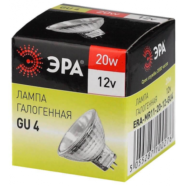 Лампа галогенная ЭРА GU4 20W 2700K прозрачная GU4-MR11-20W-12V-30CL C0027361