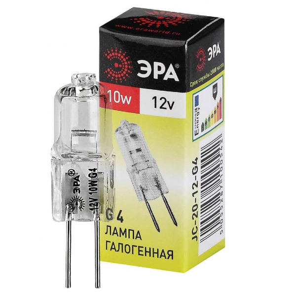 Лампа галогенная ЭРА G4 10W 2700K прозрачная G4-JC-10W-12V C0027367