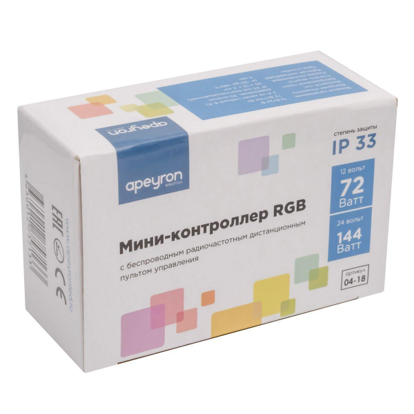 Мини-контроллер RGB Apeyron с пультом 12/24V 04-18