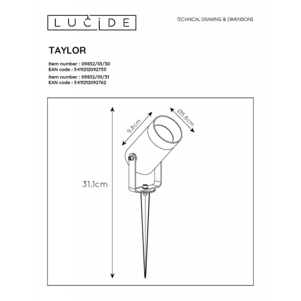 Уличный светильник Lucide Taylor 09832/01/31