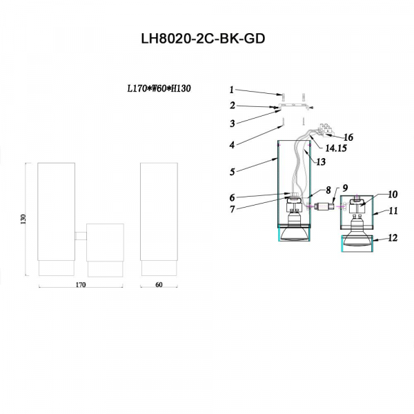 Спот Lumien Hall Саурис LH8020/2C-BK-GD