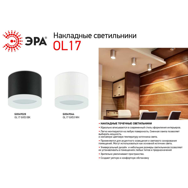 Накладной светильник ЭРА OL17 GX53 WH Б0049044