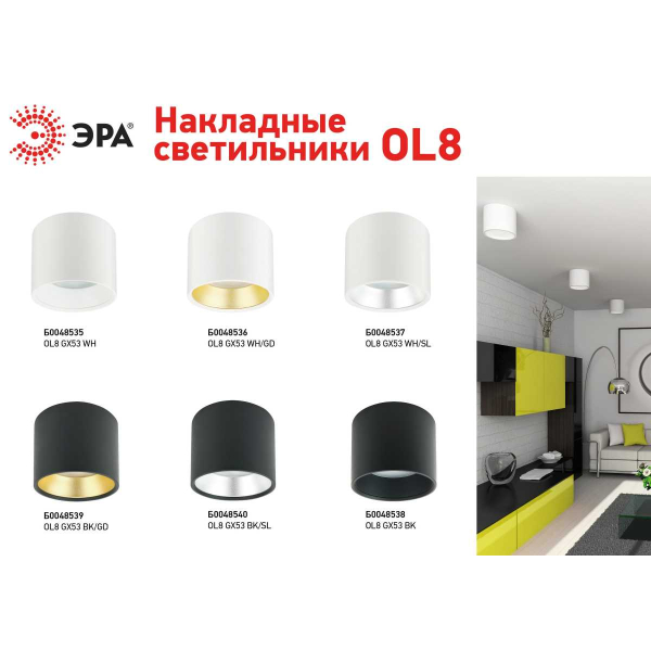 Накладной светильник ЭРА OL8 GX53 BK/GD Б0048539