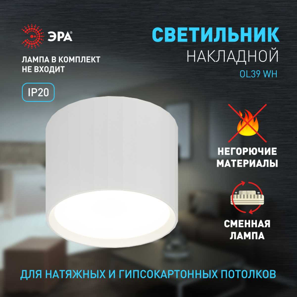 Настенно-потолочный светильник ЭРА OL39 WH под GX53 IP20 белый Б0056389