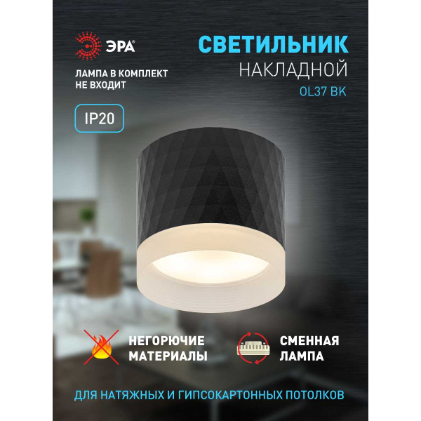 Настенно-потолочный светильник ЭРА OL37 BK Б0056384