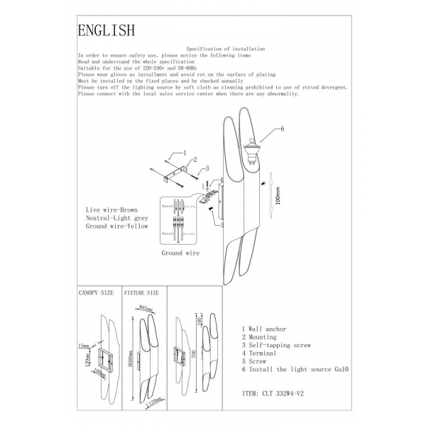 Настенный светильник Crystal Lux CLT 332W4-V2 BL-GO