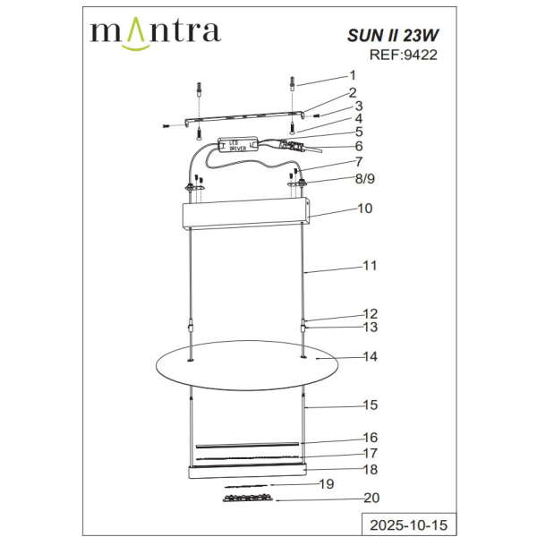 Подвесная люстра Mantra Sun Ii 9422