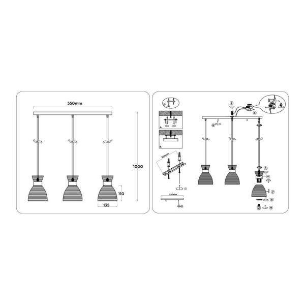 Светильник подвесной со стеклянными плафонами Ambrella light Traditional TR3407