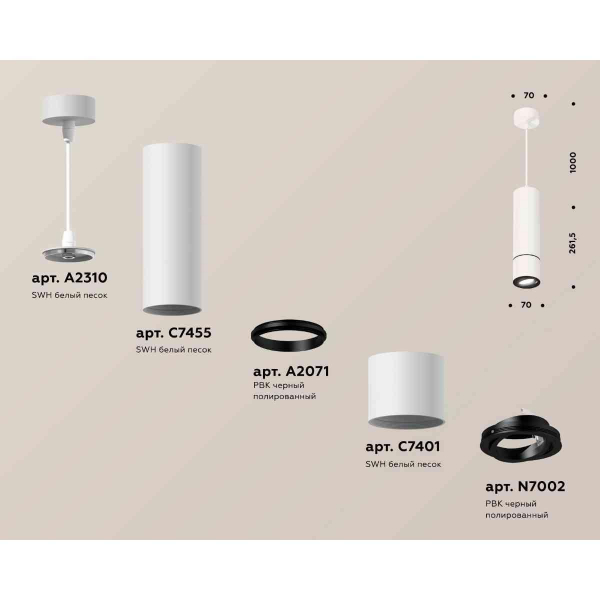 Комплект подвесного светильника Ambrella light Techno Spot XP7401045 SWH/PBK белый песок/черный полированный (A2310, C7455, A2071, C7401, N7002)