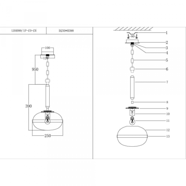 Подвесной светильник Lumien Hall Маркон LH4099/1P-CO-CH