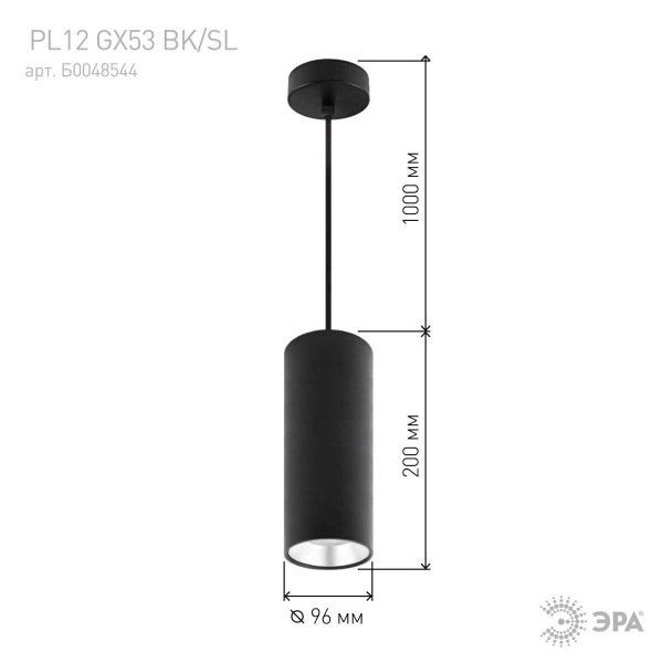 Подвесной светильник ЭРА PL12 GX53 BK/SL Б0048544