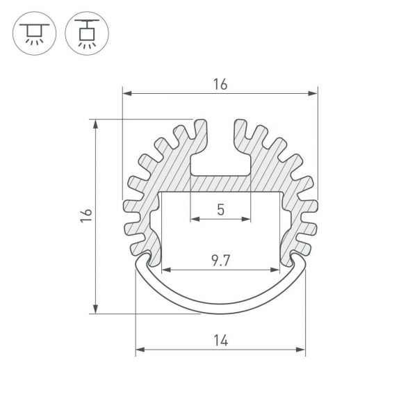 Встраиваемый профиль ARH-ROUND-D16-2000 ANOD 039217