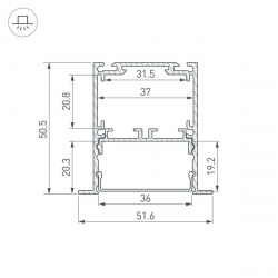 Профиль встраиваемый Arlight SL-Linia52-3L-F-2000 Anod 044682