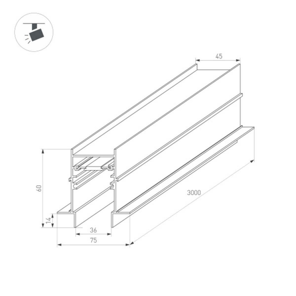 Магнитный встраиваемый шинопровод Arlight Mag-Track-4560-FDW-3000 (BK) 034680