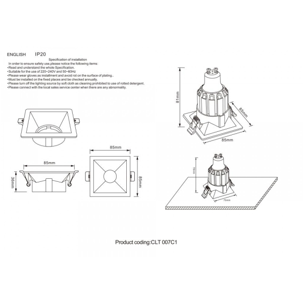 Встраиваемый светильник Crystal Lux CLT 007C1 BL