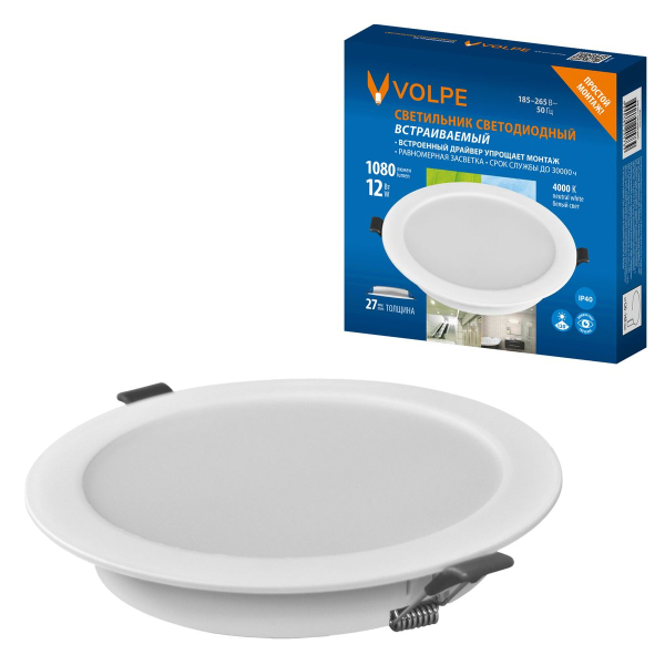 Встраиваемый светодиодный светильник Volpe ULM-Q237 12W/4000K WHITE UL-00013161
