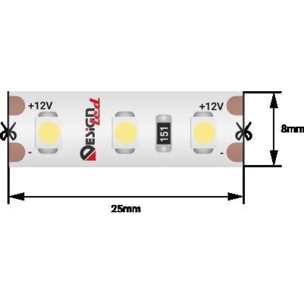 Светодиодная влагозащищенная лента DesignLed 9,6W/m 120LED/m 3528SMD теплый белый 5M 003352