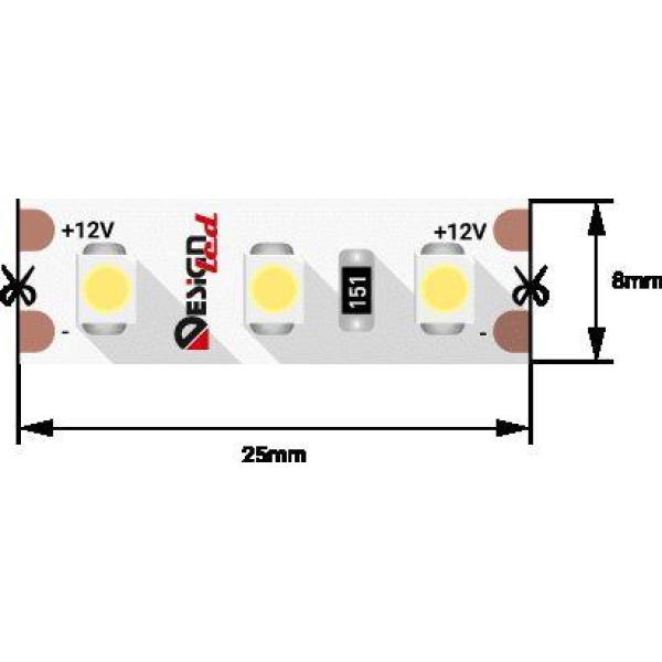 Светодиодная влагозащищенная лента DesignLed 9,6W/m 120LED/m 3528SMD холодный белый 5M 000525