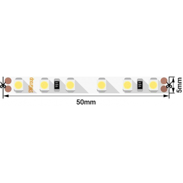 Светодиодная лента SWG 9,6W/m 120LED/m 3528SMD нейтральный белый 5M 005668