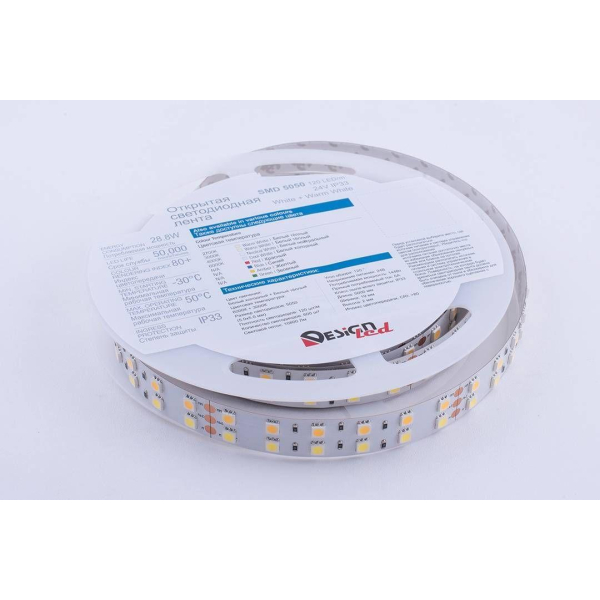 Светодиодная влагозащищенная лента DesignLed 28,8W/m 120LED/m 5050SMD разноцветный/теплый белый 5M 001134 Светодиодная влагозащищенная лента DesignLed 28,8W/m 120LED/m 5050SMD разноцветный/теплый белый 5M 001134