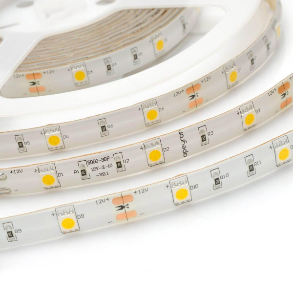 Светодиодная влагозащищенная лента Apeyron 7,2W/m 30Led/m 5050SMD дневной белый 5M 00-150