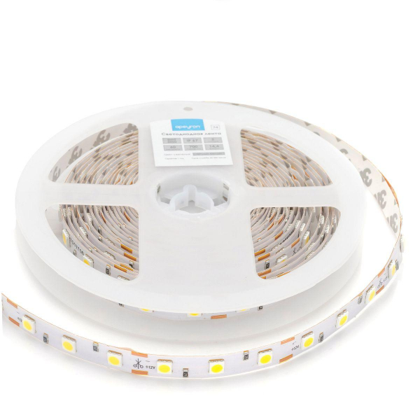 Светодиодная влагозащищенная лента Apeyron 14,4W/m 60LED/m 5050SMD теплый белый 5M 00-74