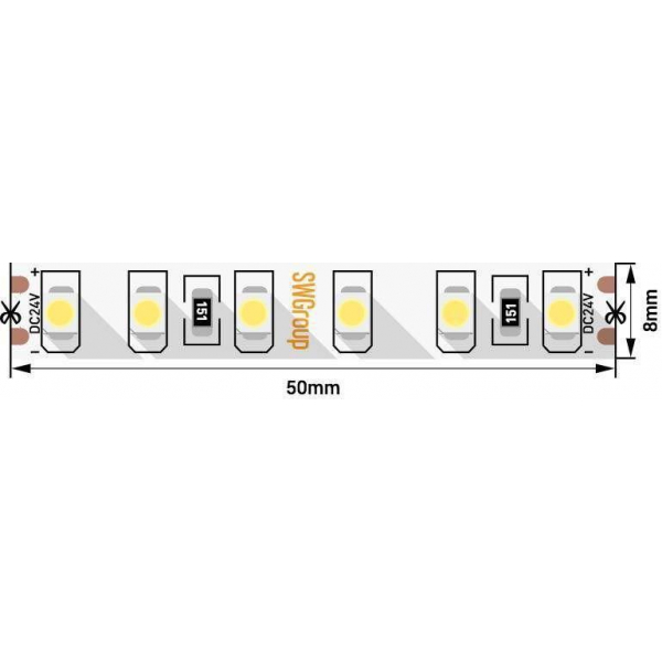 Светодиодная лента SWG 9,6W/m 120LED/m 3528SMD холодный белый 5M 003591