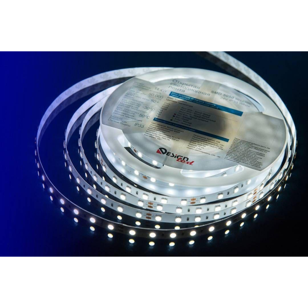 Светодиодная влагозащищенная лента DesignLed 14,4W/m 60LED/m 5050SMD холодный белый 5M 000520 Светодиодная влагозащищенная лента DesignLed 14,4W/m 60LED/m 5050SMD холодный белый 5M 000520