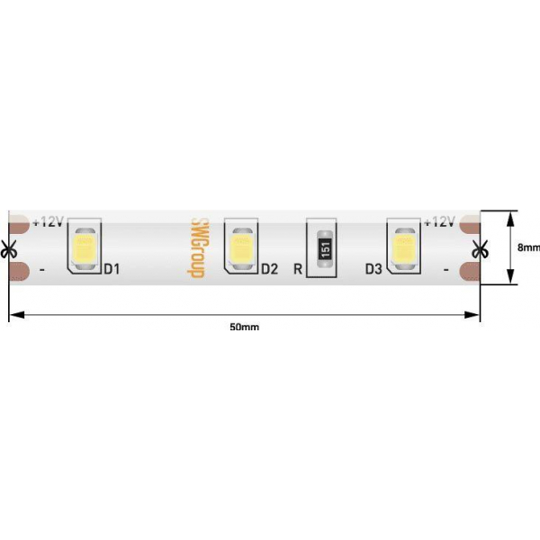 Светодиодная влагозащищенная лента SWG 4,8W/m 60LED/m 2835SMD холодный белый 5M 001682