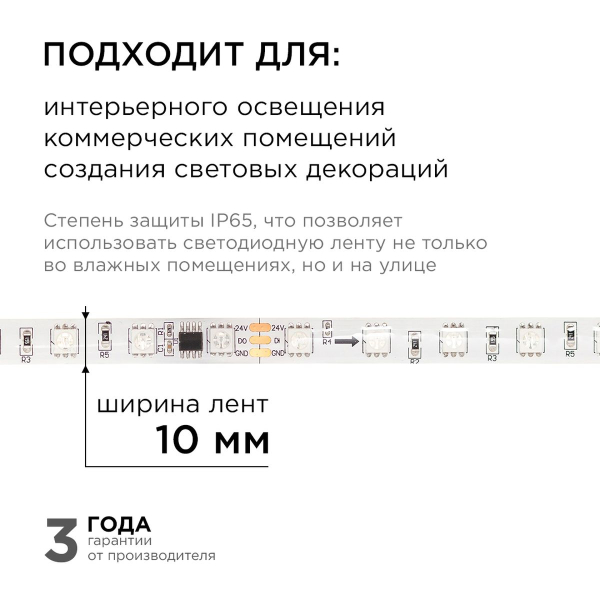 Комплект адресной светодиодной ленты Apeyron 14,4W/m 60LED/m 5050SMD RGB 2M 10-95