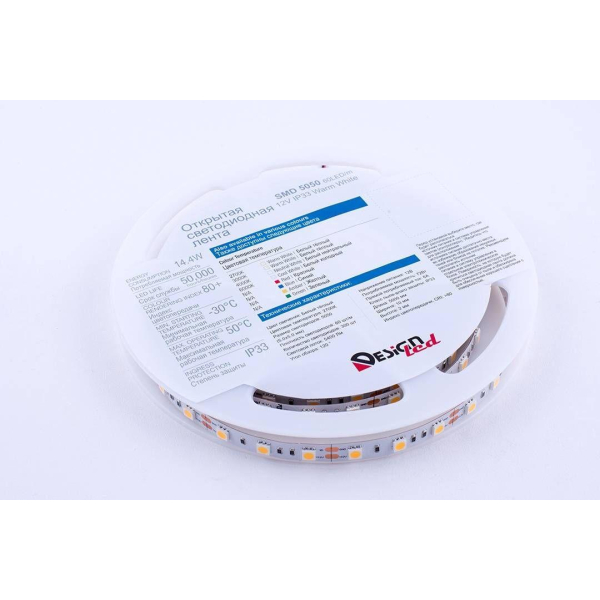 Светодиодная влагозащищенная лента DesignLed 14,4W/m 60LED/m 5050SMD теплый белый 5M 000516