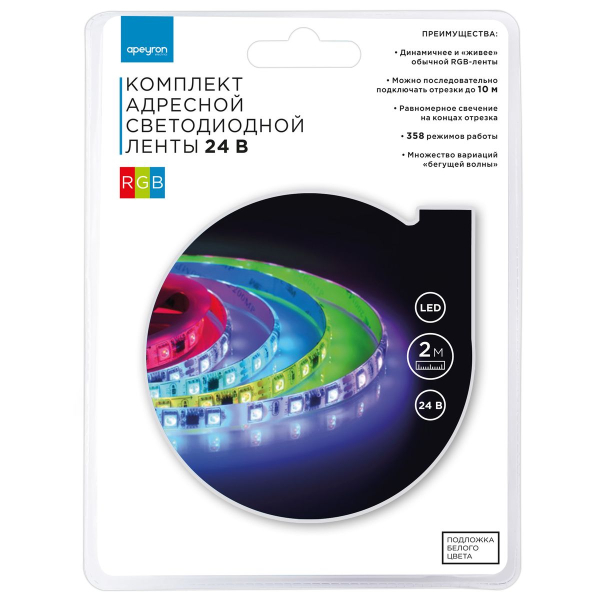 Комплект адресной светодиодной ленты Apeyron 14,4W/m 60LED/m 5050SMD RGB 2M 10-95