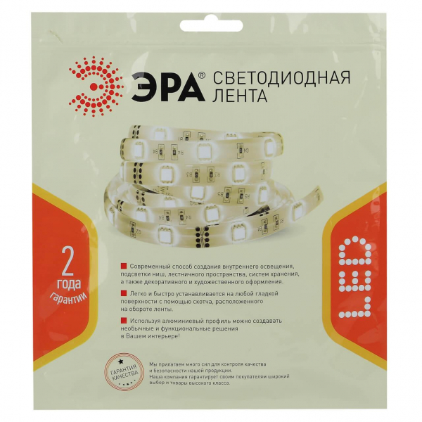 Светодиодная лента ЭРА 14,4W/m 120LED/m 2835SMD белый 5M LS2835-14,4-120-24-33-4000К-5m Б0043099