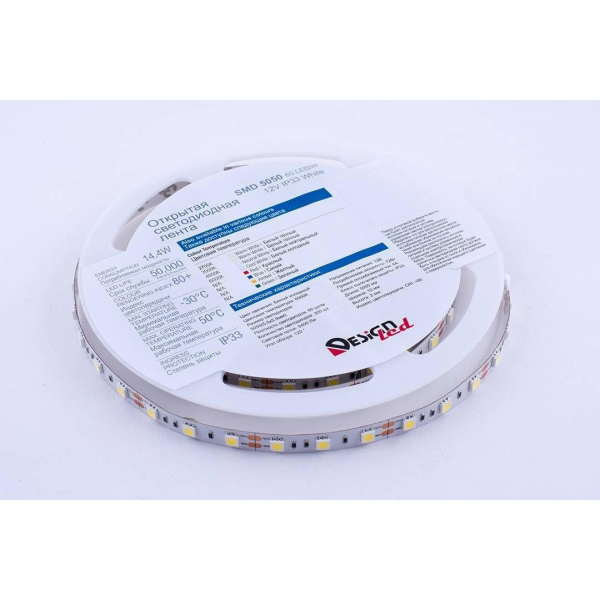 Светодиодная влагозащищенная лента DesignLed 14,4W/m 60LED/m 5050SMD холодный белый 5M 000513