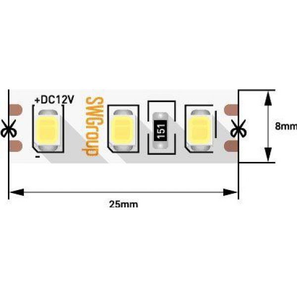 Светодиодная лента SWG 9,6W/m 120LED/m 2835SMD теплый белый 5M 007262