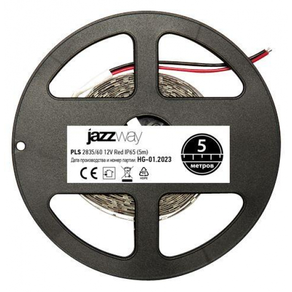 Светодиодная влагозащищенная лента Jazzway 6W/m 60Led/m 2835SMD красный 5M 5000339