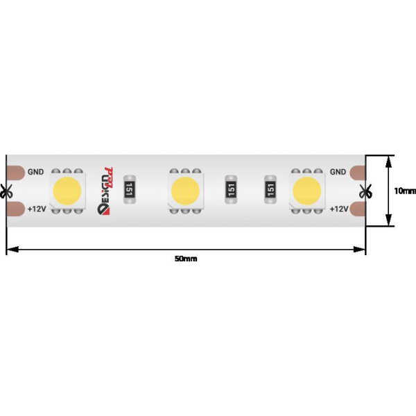 Светодиодная влагозащищенная лента DesignLed 14,4W/m 60LED/m 5050SMD теплый белый 5M 000519